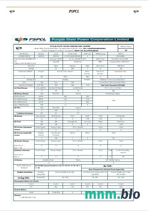 INDIA PSPCL rachunek za usługi komunalne Word and PDF template-các trang đã xóa